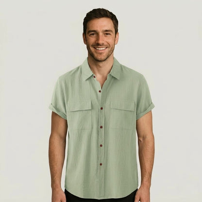 Linen Blend Short Sleeve Button Down Shirt