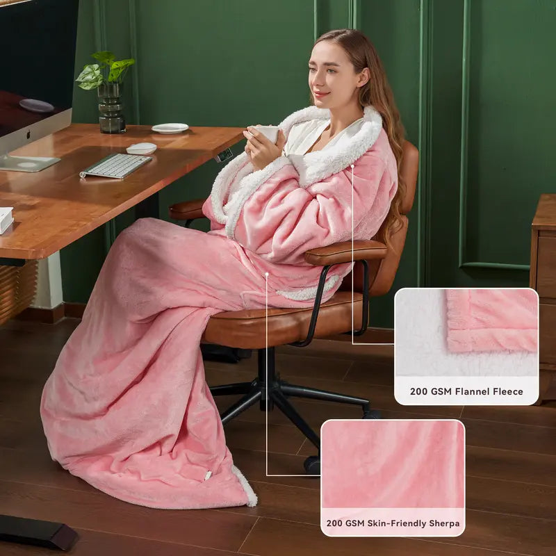 Wearable heated blanket fabric: 200 GSM sherpa lining and flannel fleece outer