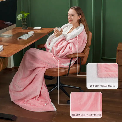 Wearable heated blanket fabric: 200 GSM sherpa lining and flannel fleece outer