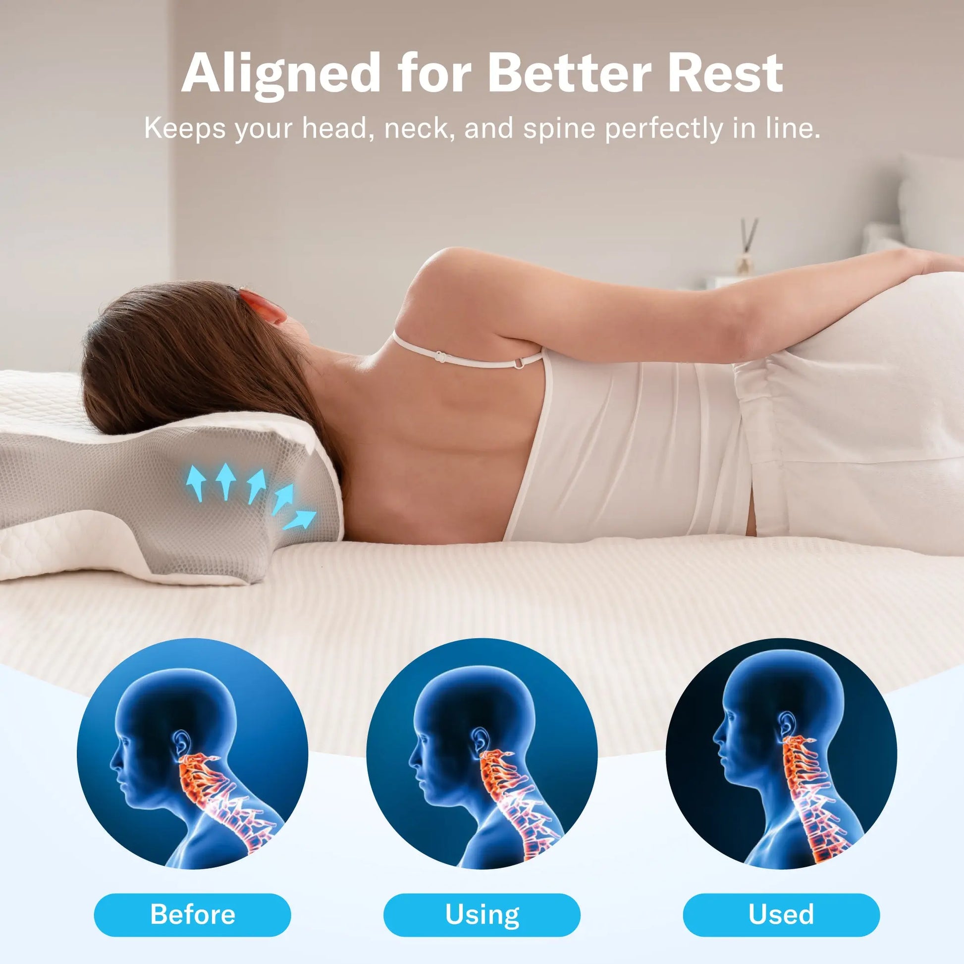 Spine alignment with the cervical contour pillow