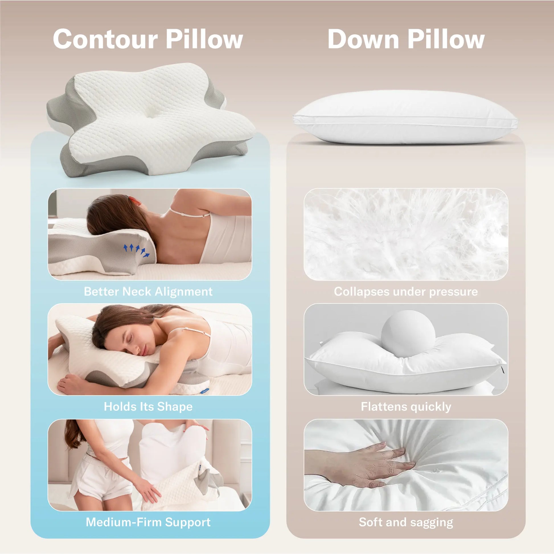 Contour memory foam versus a flat down pillow