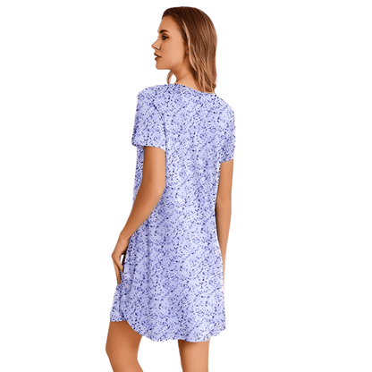 Short Sleeve Pleated Floral Nightgown For Women