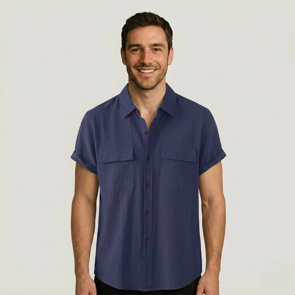Linen Blend Short Sleeve Button Down Shirt