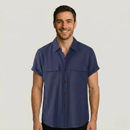 Linen Blend Short Sleeve Button Down Shirt
