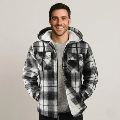 Sherpa Lined Plaid Flannel Zip Hoodie Jacket