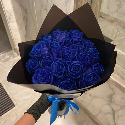 Customizable Glitter Rose Bouquet With Decorative Crown And Butterflies
