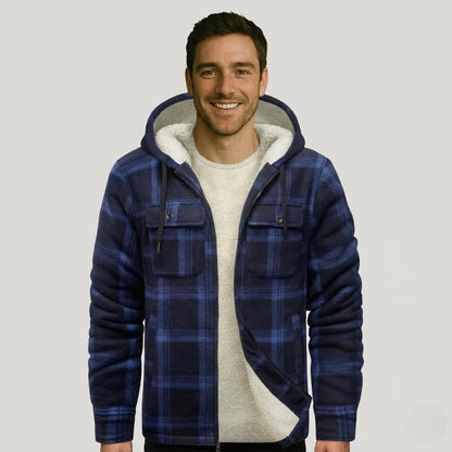 Sherpa Lined Plaid Flannel Zip Hoodie Jacket