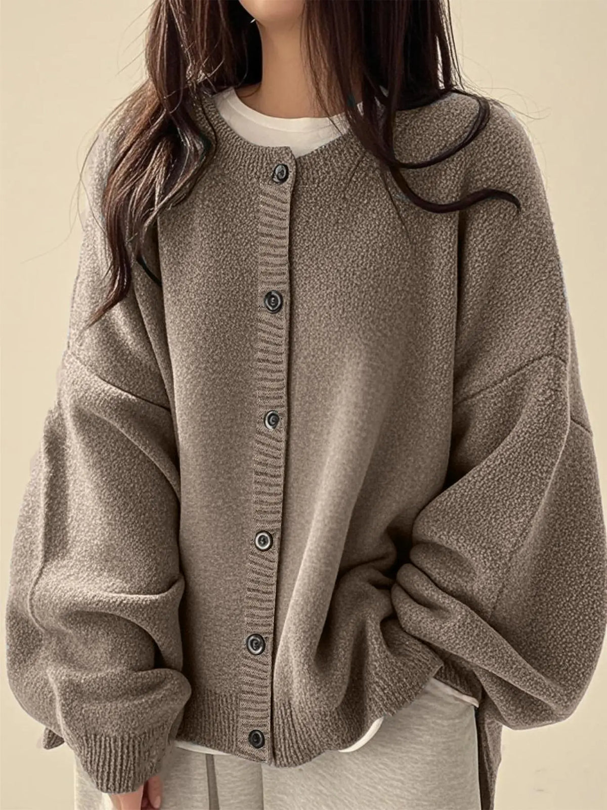 Women's Solid color Basic Button Front Knit Cardigan, Casual Long Sleeve Knitwear for Daily Wear, Ladies Clothes Womenswear for All Seasons Knitting, Knit Sweater Clothing