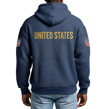 United States Printed Waffle Quarter Zip Football Fan Hoodie
