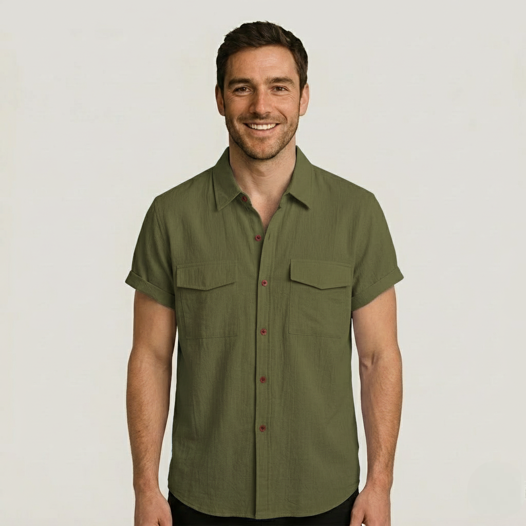 Linen Blend Short Sleeve Button Down Shirt