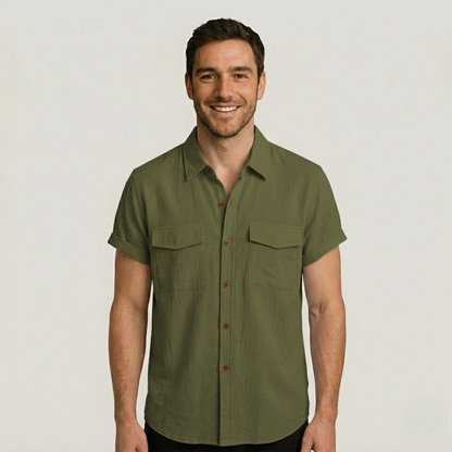 Linen Blend Short Sleeve Button Down Shirt
