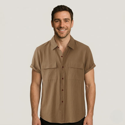 Linen Blend Short Sleeve Button Down Shirt