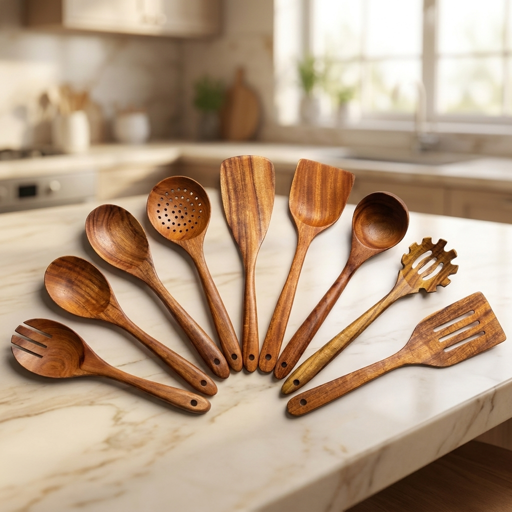 Teak Utensils set fanned out
