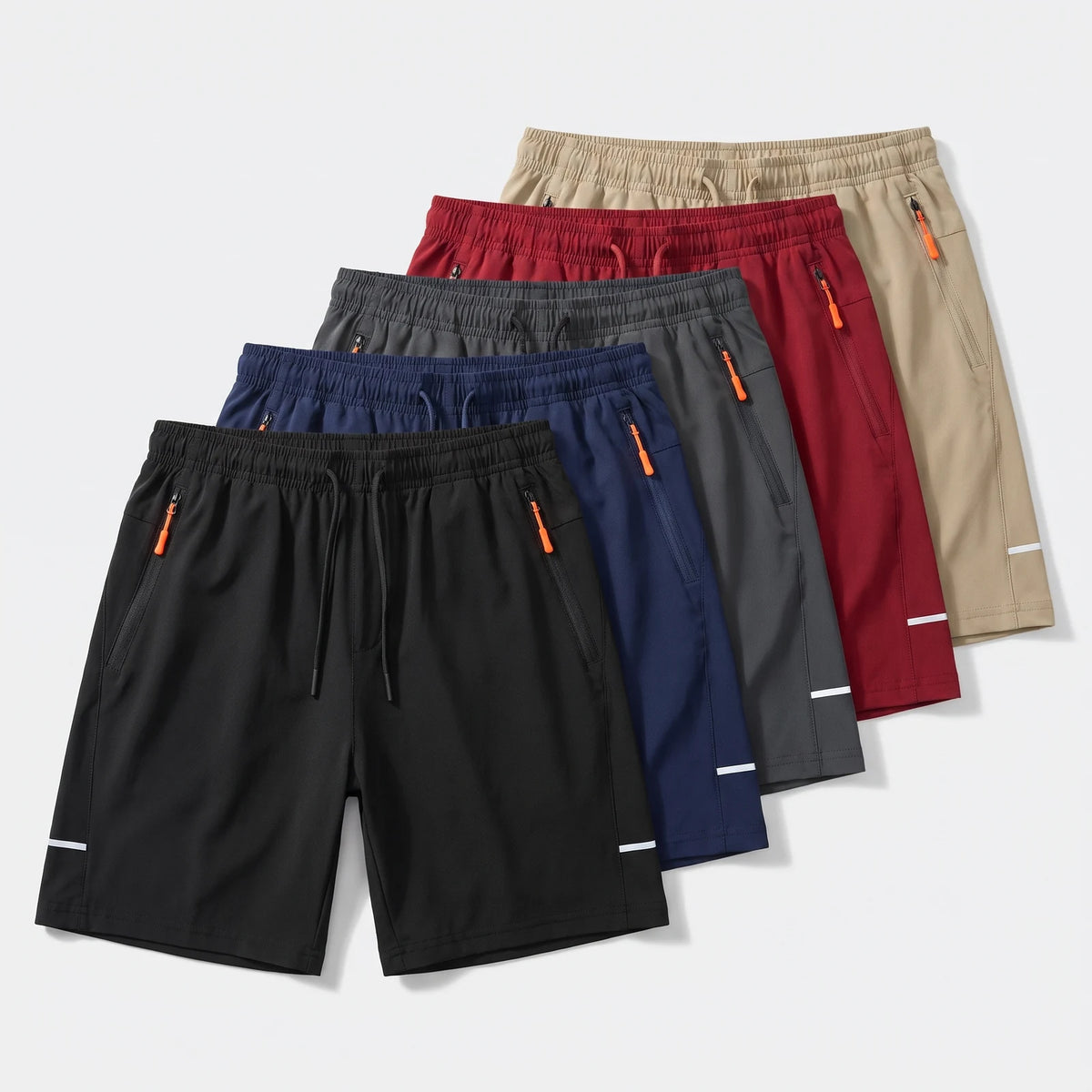 Flex Fit 5-pack of dry-fit training shorts fanned out to show all five colours