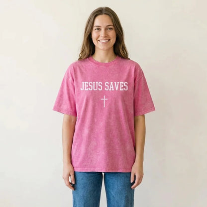 Jesus Saves tee in Pink