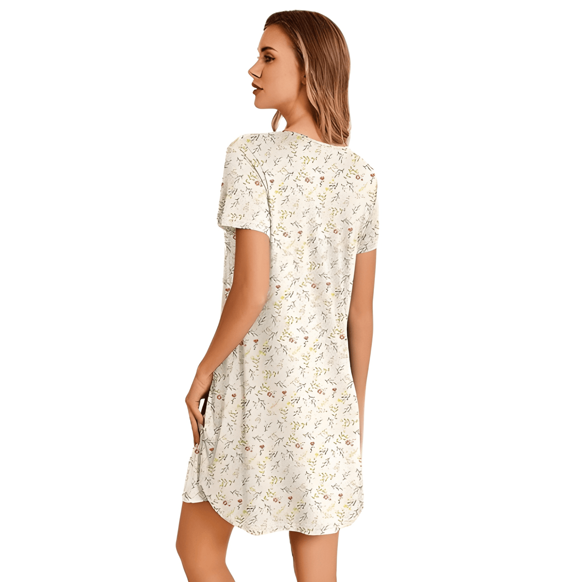 Short Sleeve Pleated Floral Nightgown For Women