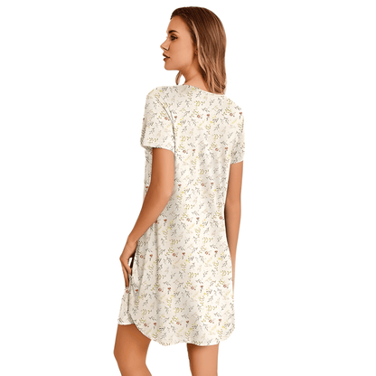 Short Sleeve Pleated Floral Nightgown For Women