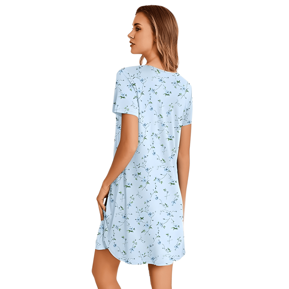 Short Sleeve Pleated Floral Nightgown For Women