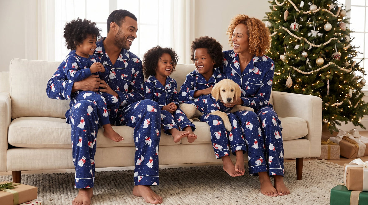 Blue polar bear print matching family Christmas pajamas – photo 5