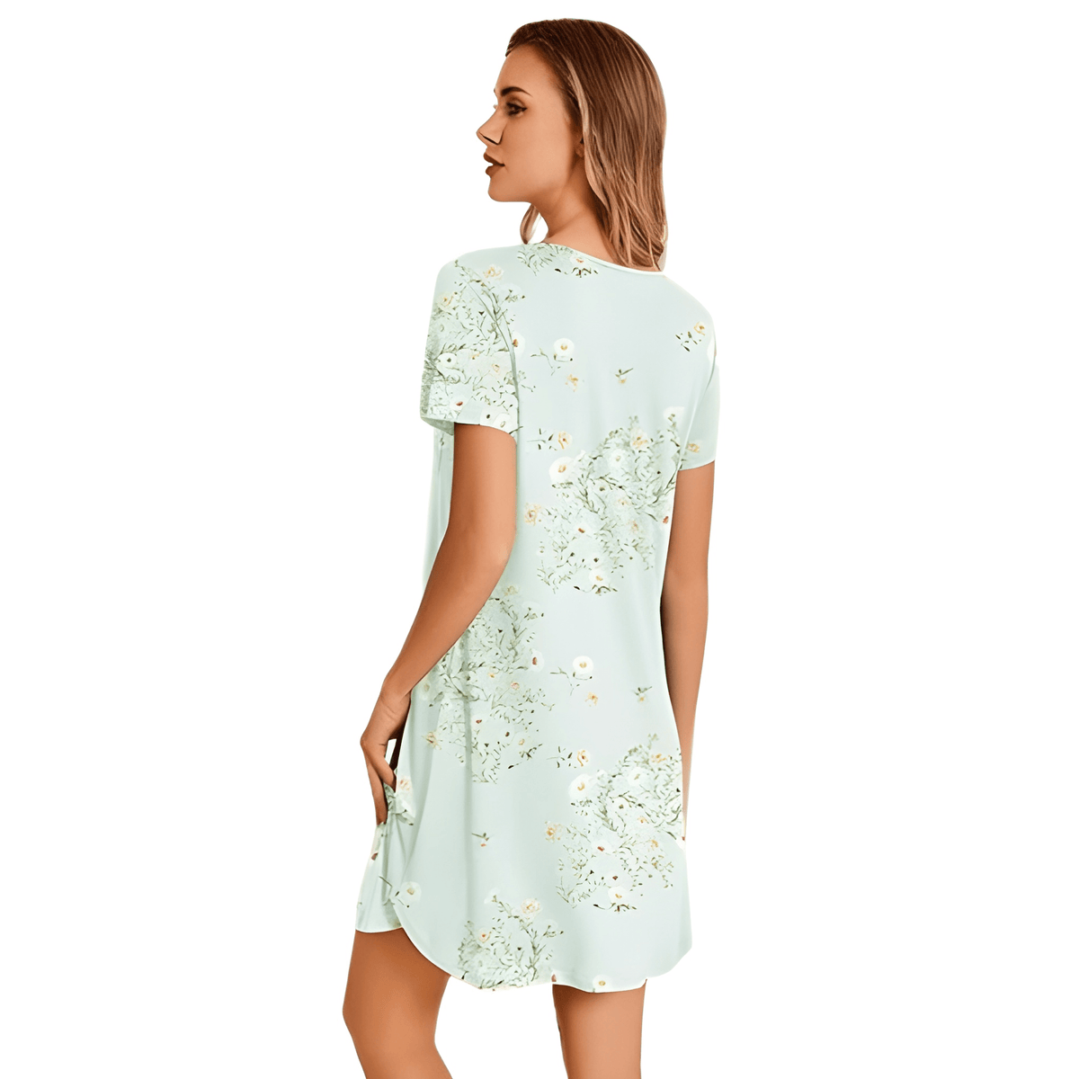 Short Sleeve Pleated Floral Nightgown For Women