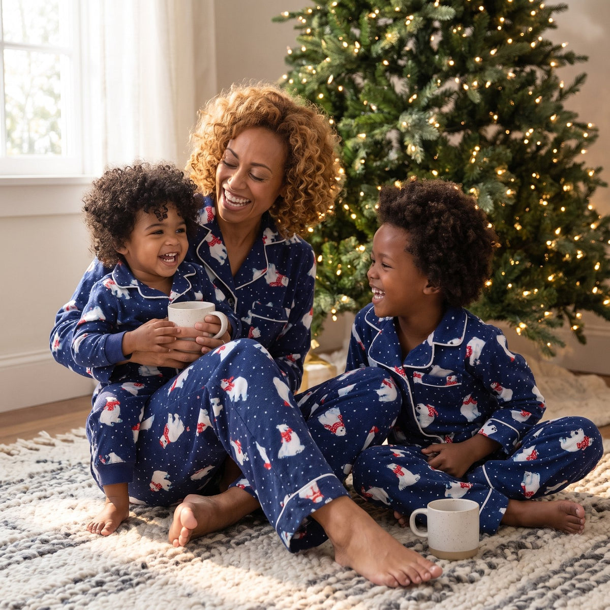 Blue polar bear print matching family Christmas pajamas – photo 2