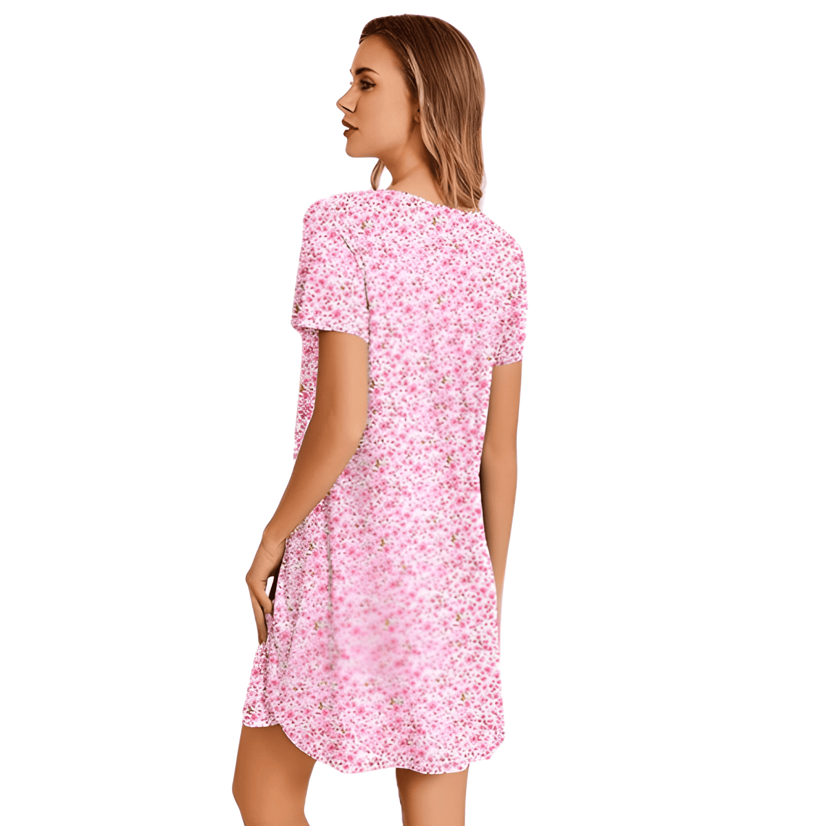 Short Sleeve Pleated Floral Nightgown For Women