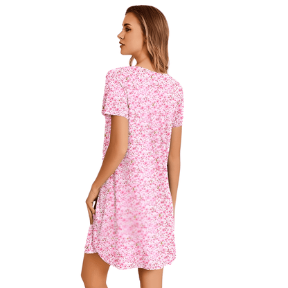 Short Sleeve Pleated Floral Nightgown For Women