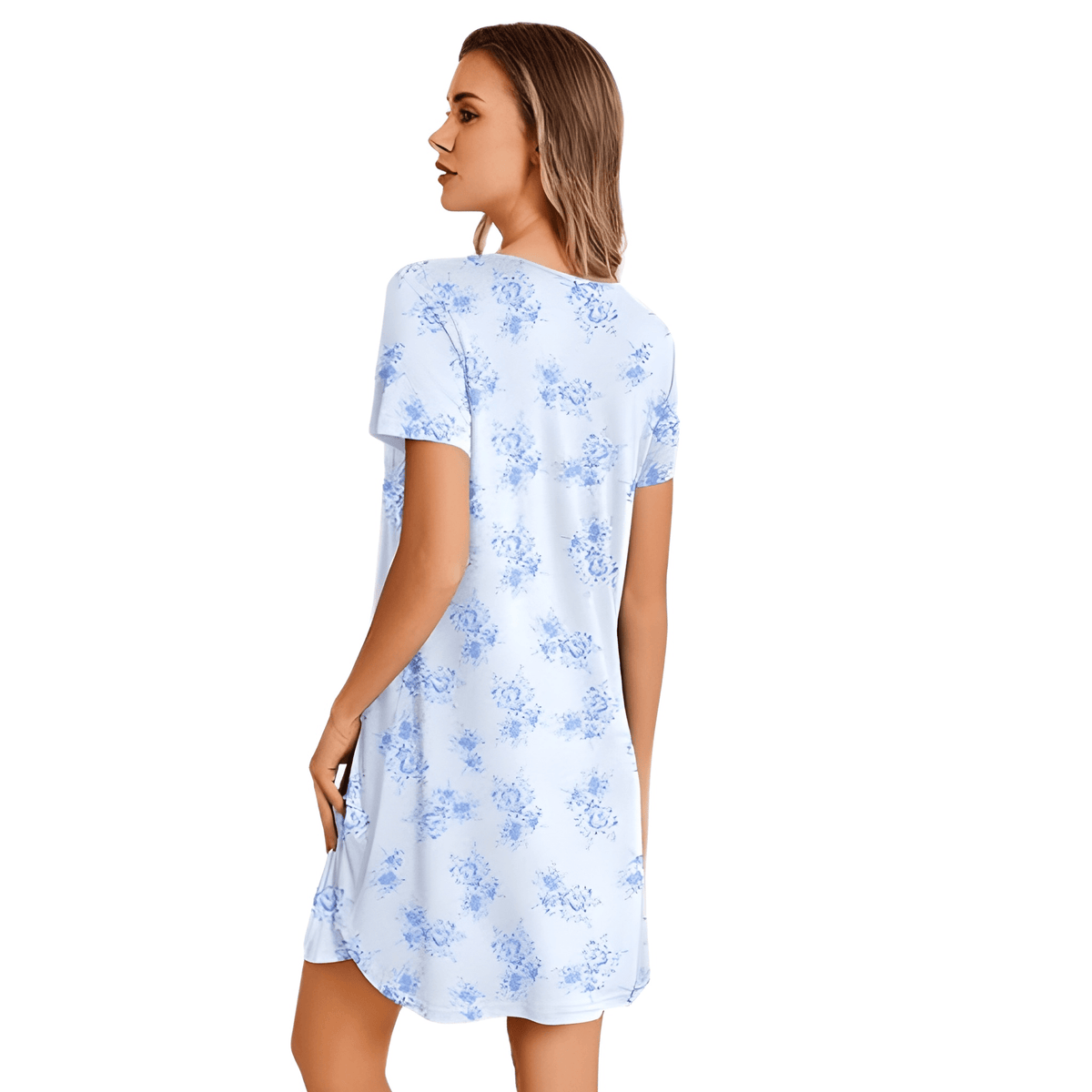 Short Sleeve Pleated Floral Nightgown For Women